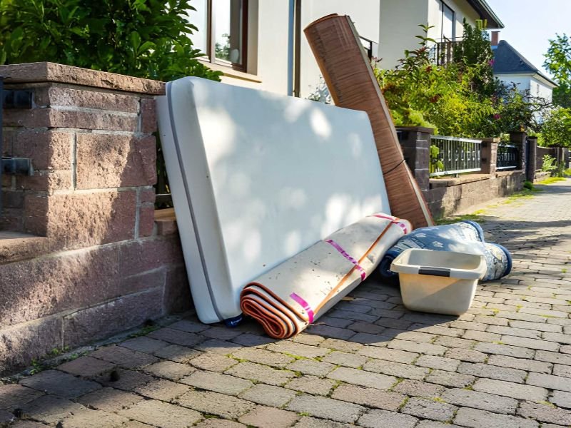 Bulk garbage day concept, miscellaneous rubbish items put on a street for council bulk waste