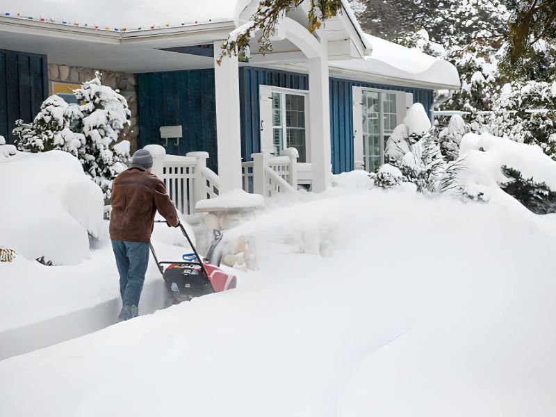 A person clearing snow with a snow blower.